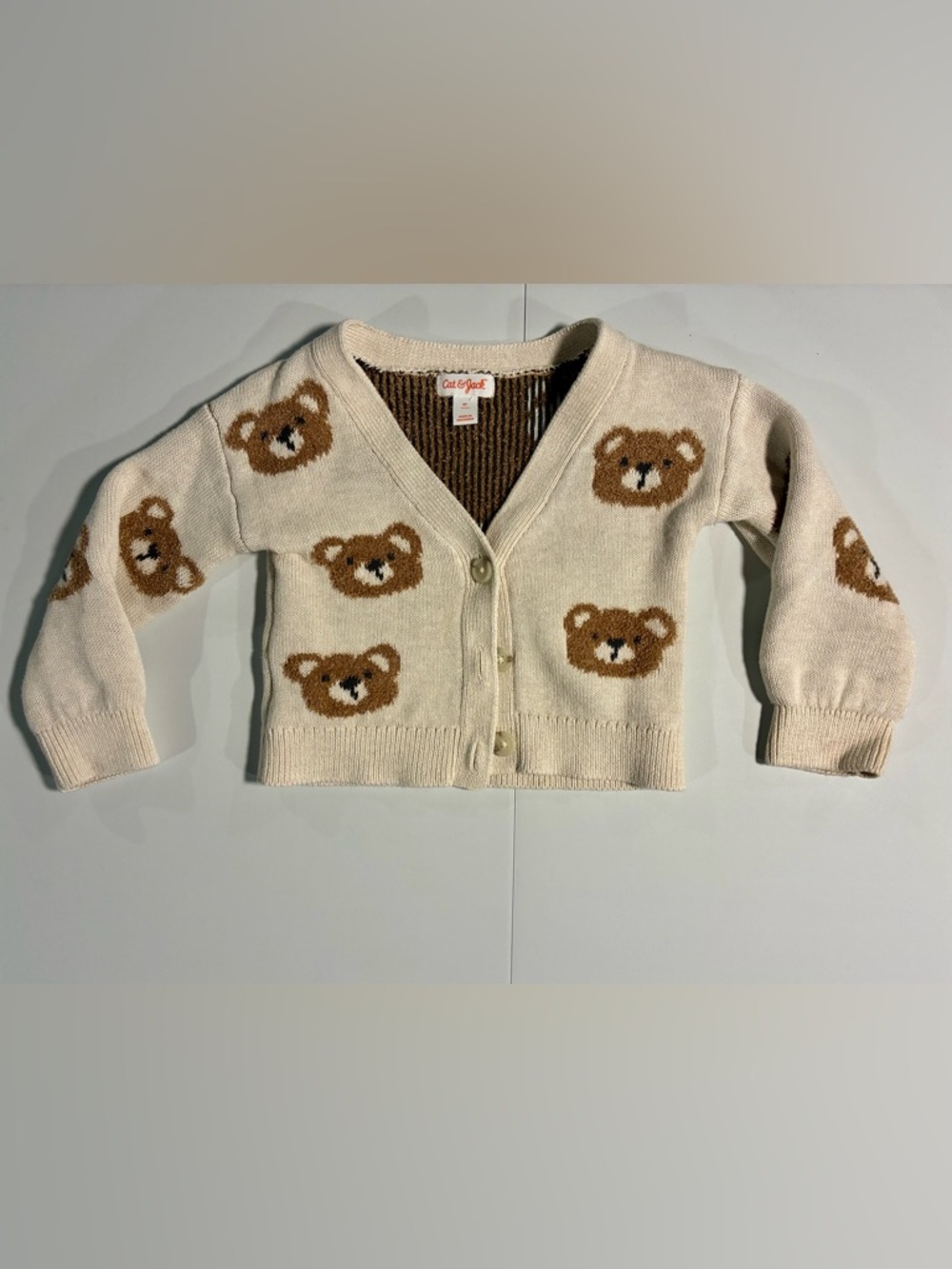 Cat & Jack Cream Cardigan with Teddy Bears